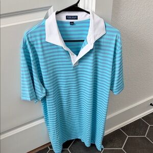 Peter Millar Men's Aqua and White Striped Polo Shirt